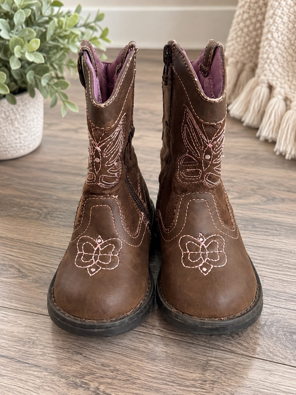 Girls Brown Butterfly Western Cowboy Boots Size 5